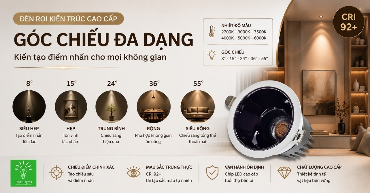 Đèn rọi kiến trúc cao cấp Tuyết Lights với nhiều góc chiếu và nhiệt độ màu cho không gian nội thất